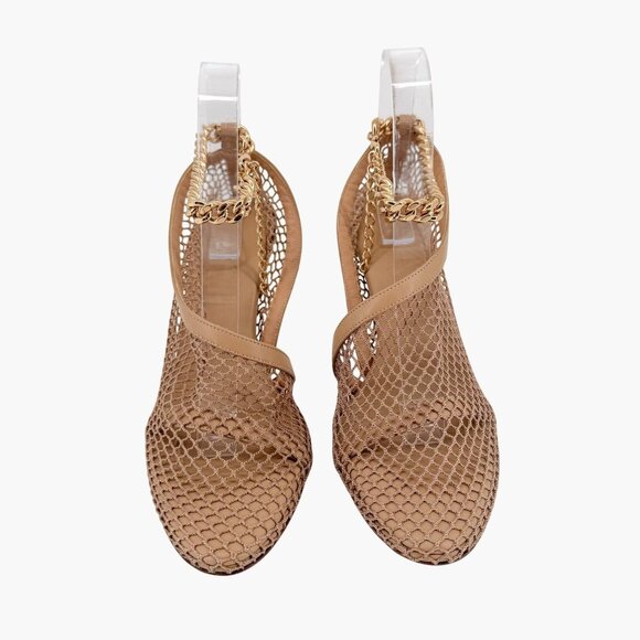Bottega Veneta Trim Mesh Chain Fishnet Heel Sandals Beige Leather Size 39 US 9 - Picture 2 of 13